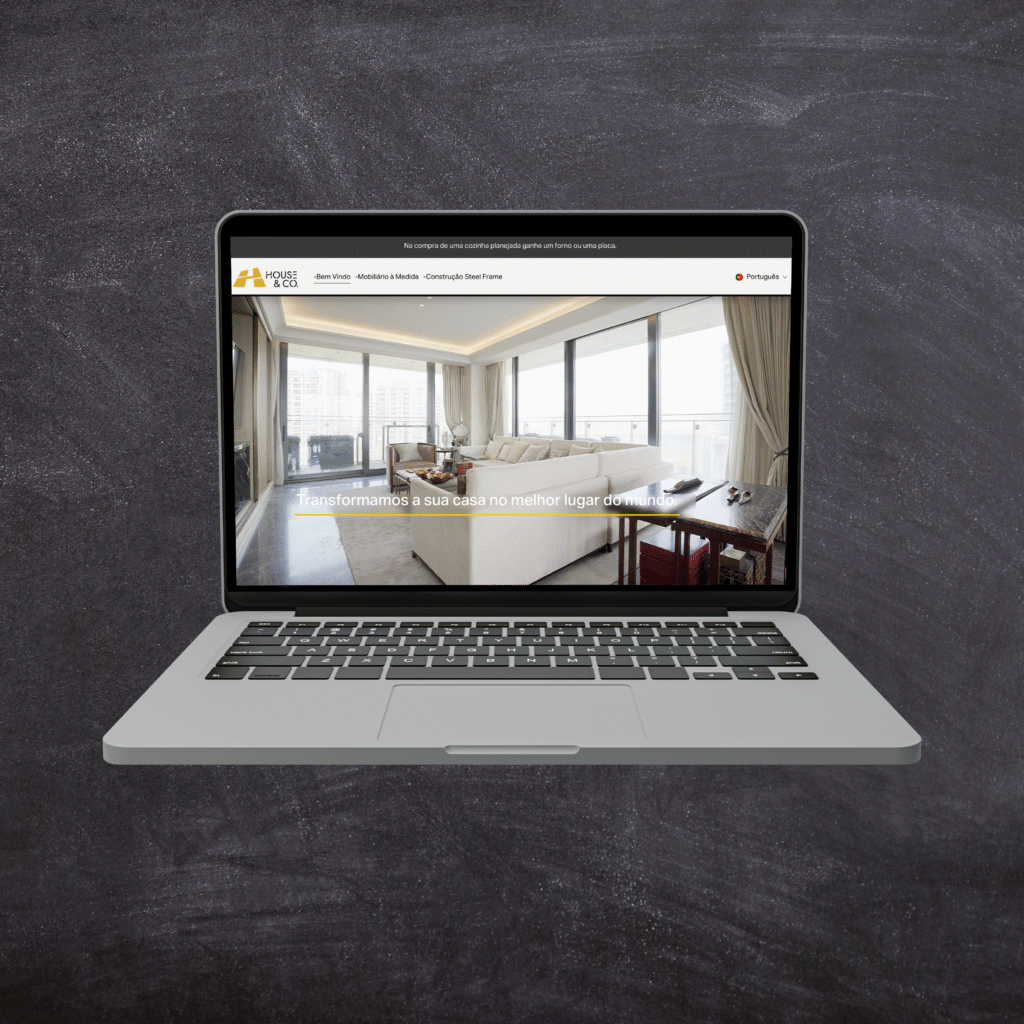 Website de venda de mobiliário e decoração feito pela SJMedia com uma edição de imagem sob um fundo escuro
