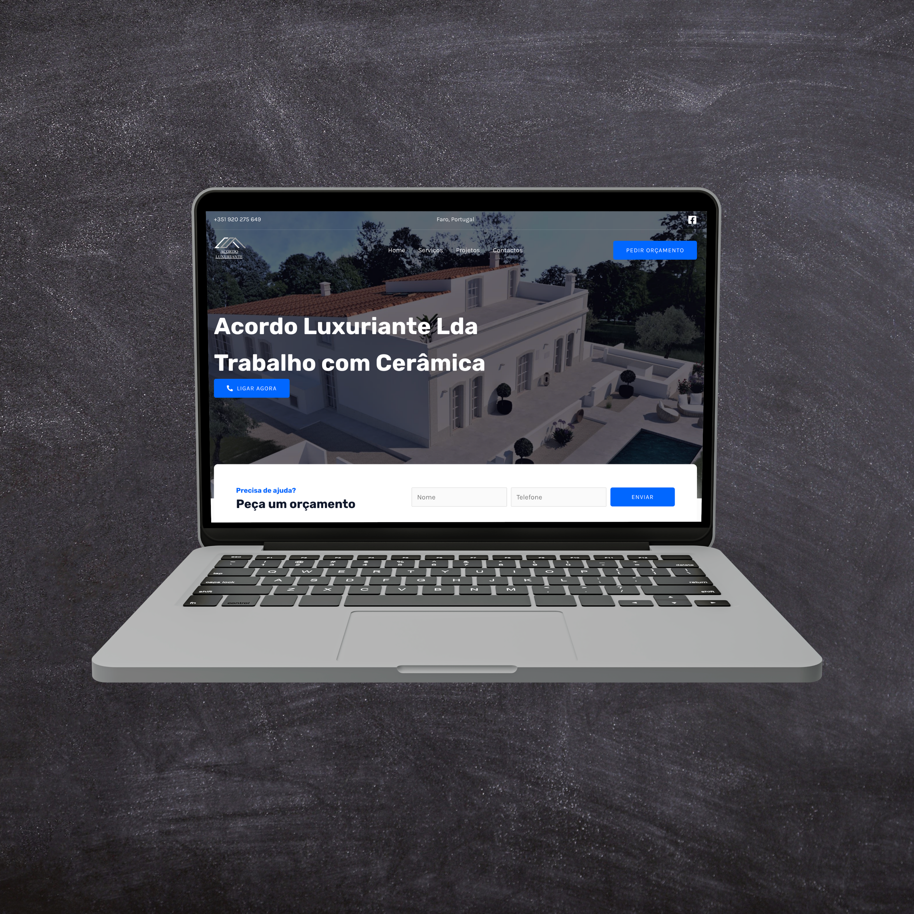 Website de construtora feito pela SJMedia com uma edição de imagem sob um fundo escuro