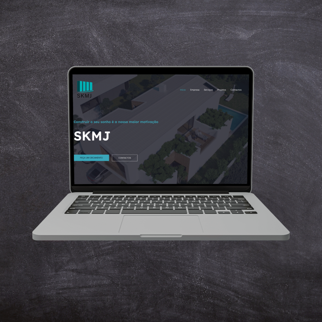 Website de empresa de construção feito pela SJMedia com uma edição de imagem sob um fundo escuro