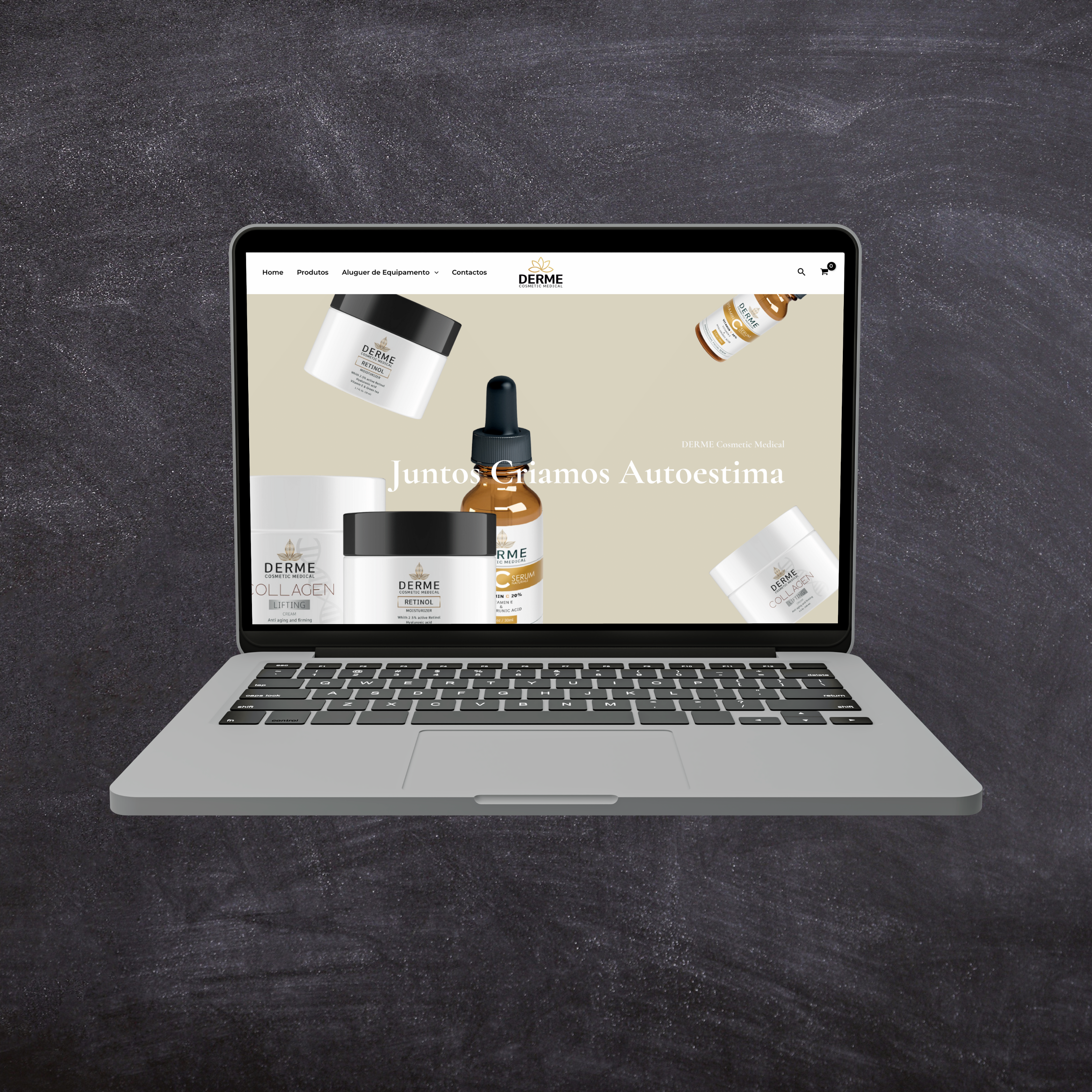 Website de loja online de produtos de beleza feito pela SJMedia com uma edição de imagem sob um fundo escuro