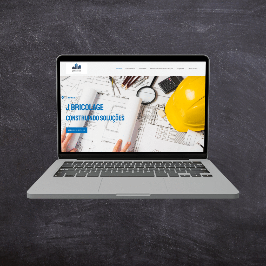 Website de costrutora feito pela SJMedia com uma edição de imagem sob um fundo escuro