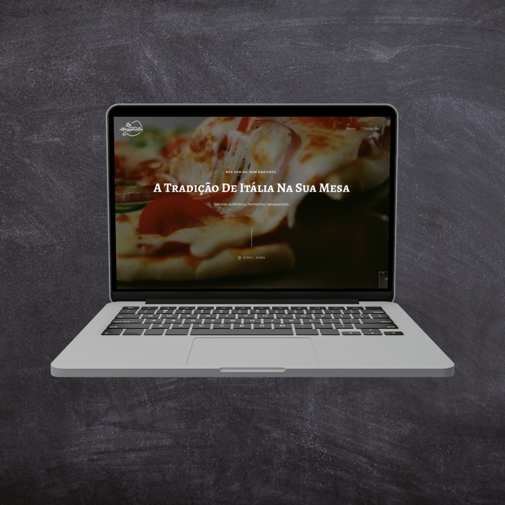 Website de restaurante feito pela SJMedia com uma edição de imagem sob um fundo escuro