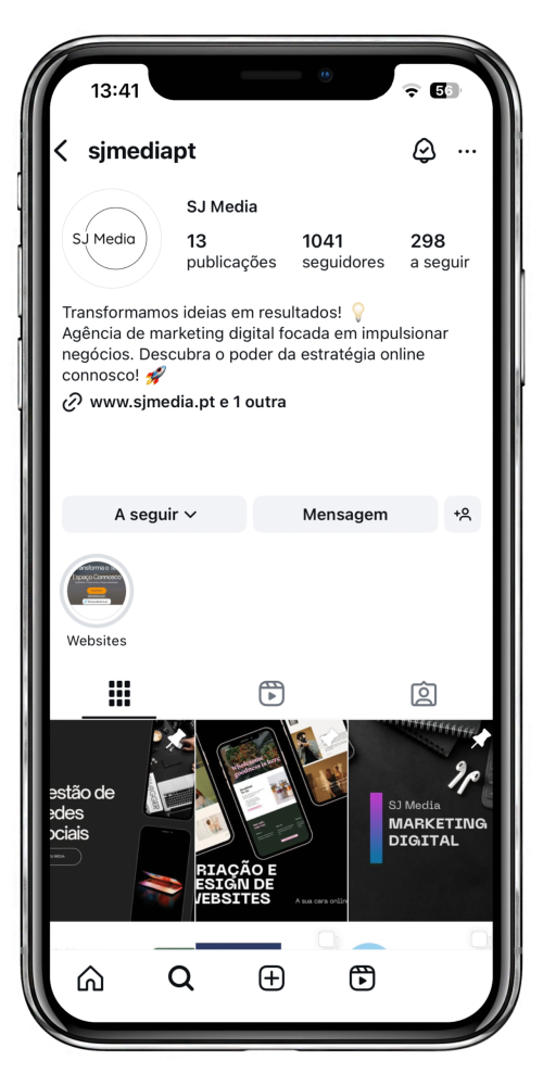 Gestão de redes sociais, página do instagram da SJ Media